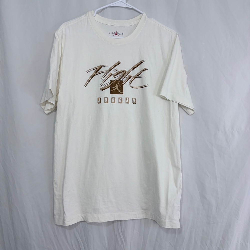 Jordan Flight T-Shirt Graphic Print White Brown Jumpman Logo‎ Size L